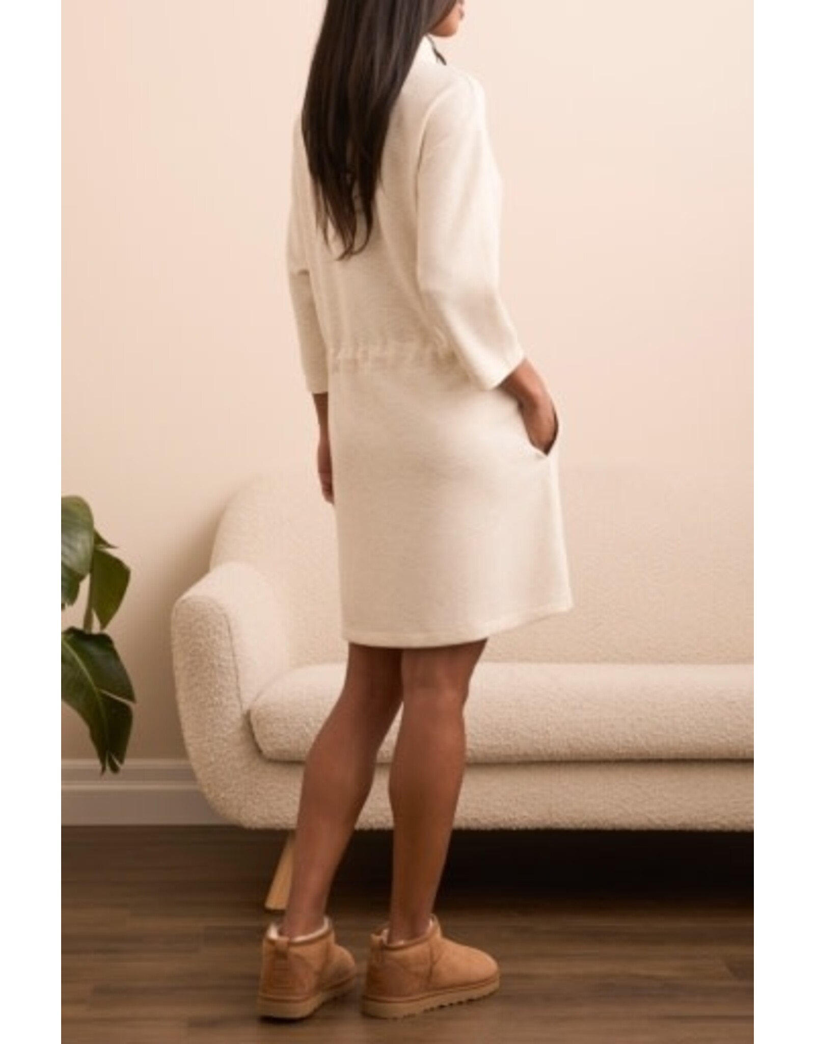 Tribal Tribal 3/4 Sleeve Funnel Neck Dress w/Drawcord  - Heathered Frost Grey
