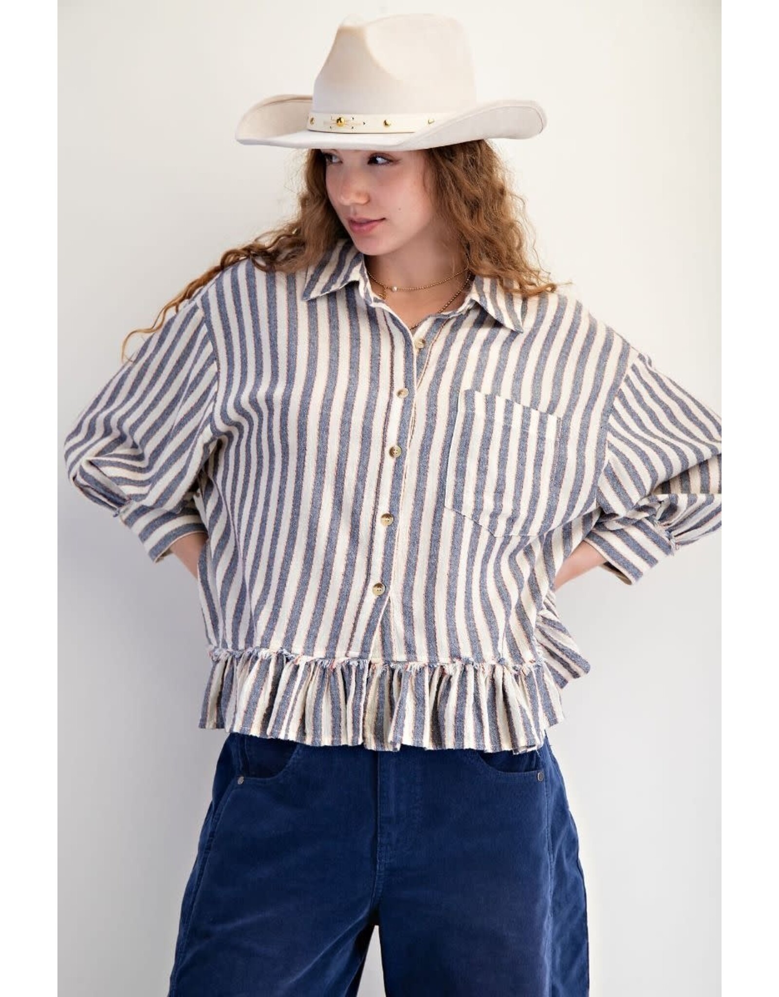 Sissy Stripe Ruffle Hem Shirt