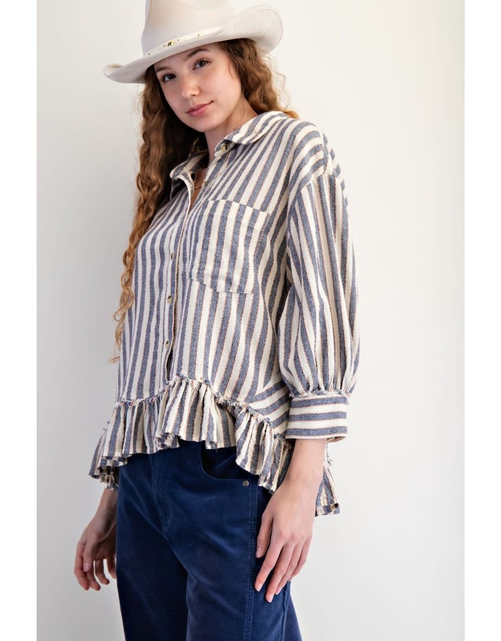 Sissy Stripe Ruffle Hem Shirt