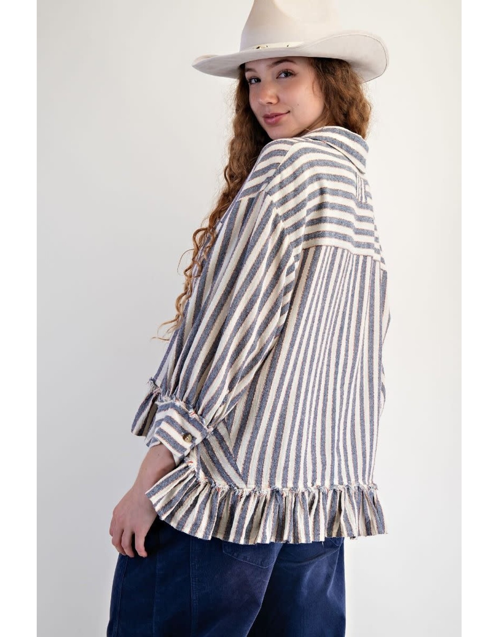 Sissy Stripe Ruffle Hem Shirt