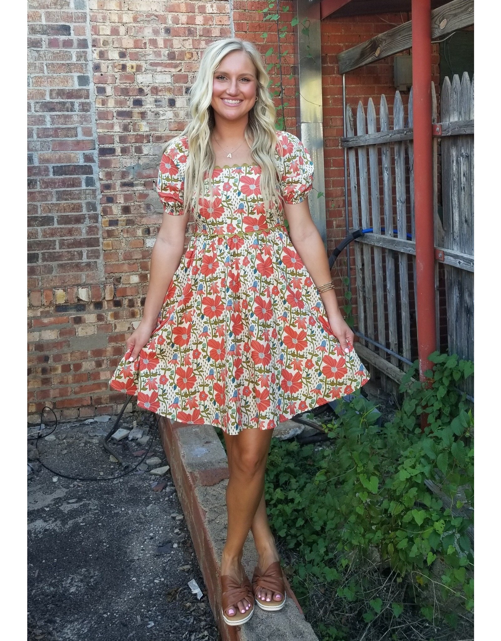 Sefarina Square Neck Floral Print Dress