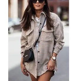 Hailey Houndstooth Long-Sleeved Shirt Jacket