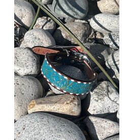 Dog Collar with Floral Tooling Turquoise
