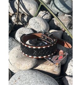 Dog Collar with Floral Carving Black