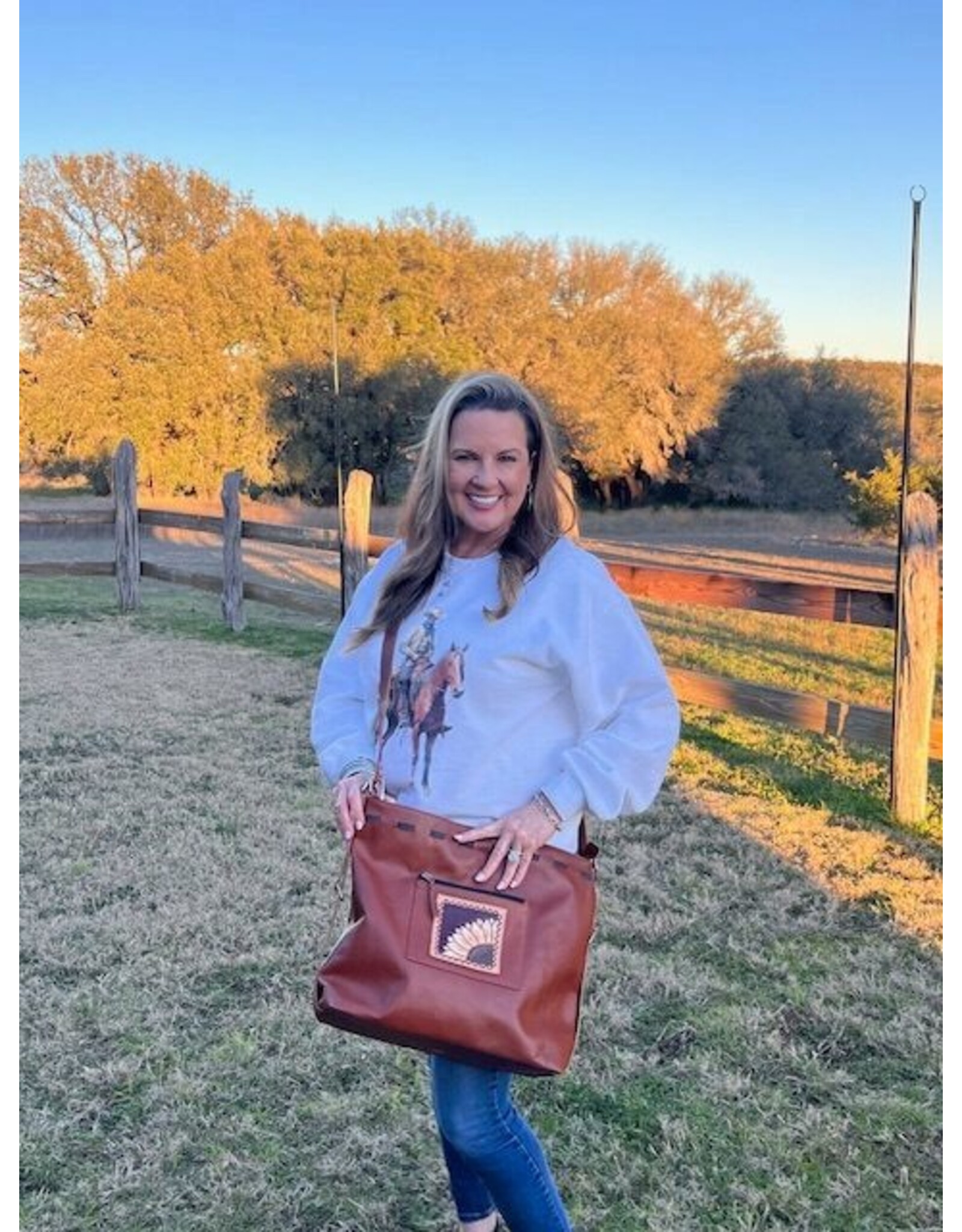Three Way Bag with Carved Leather Patch