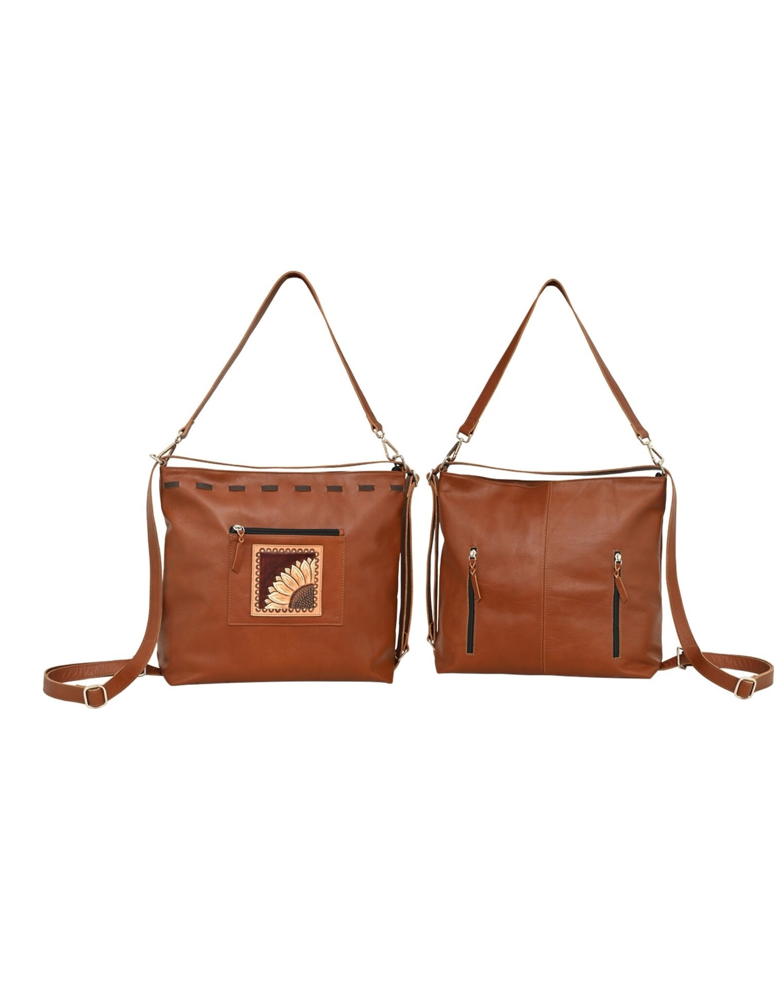 Three Way Bag with Carved Leather Patch