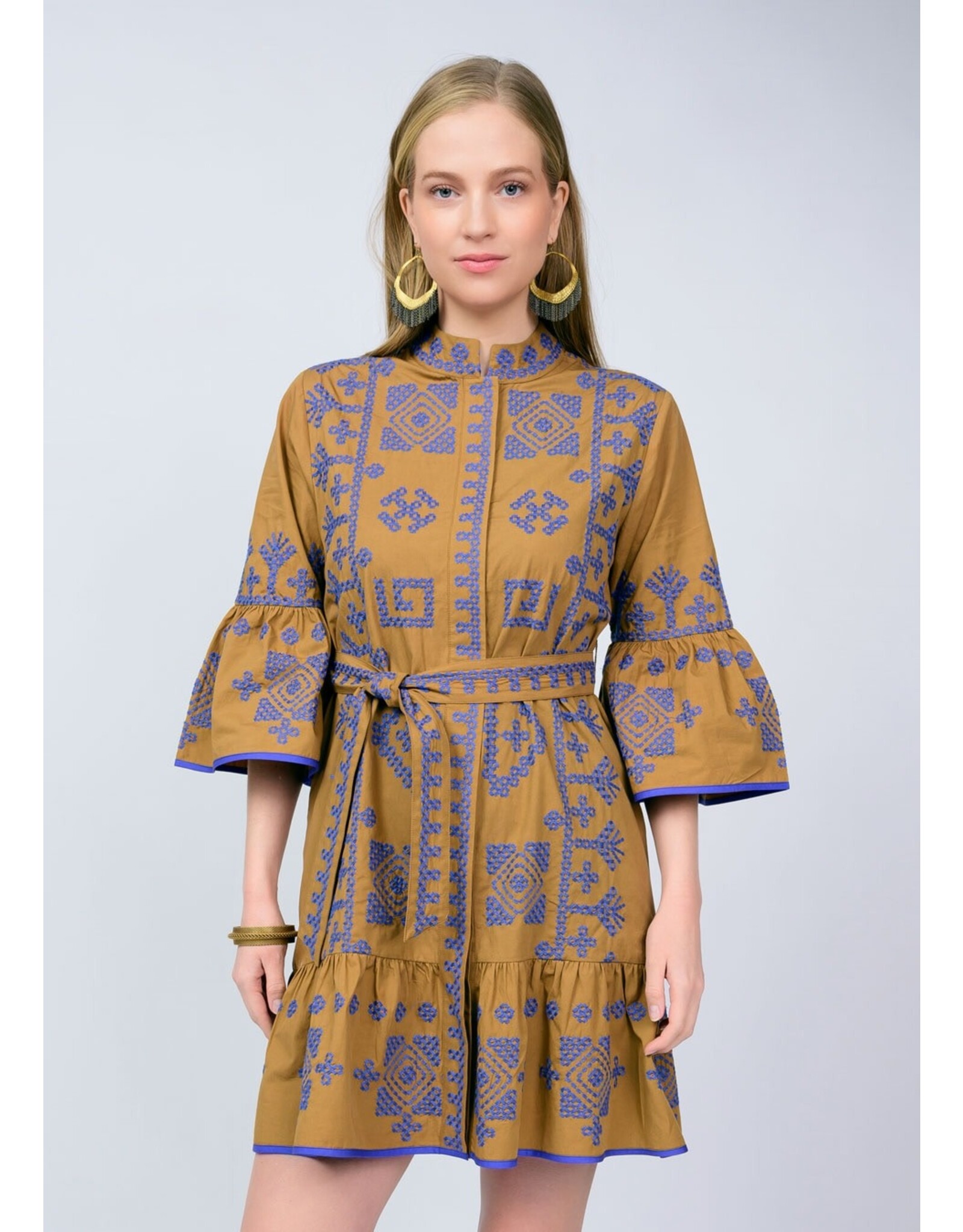 Uncle Frank Uncle Frank Cross Stitched Dress Gold