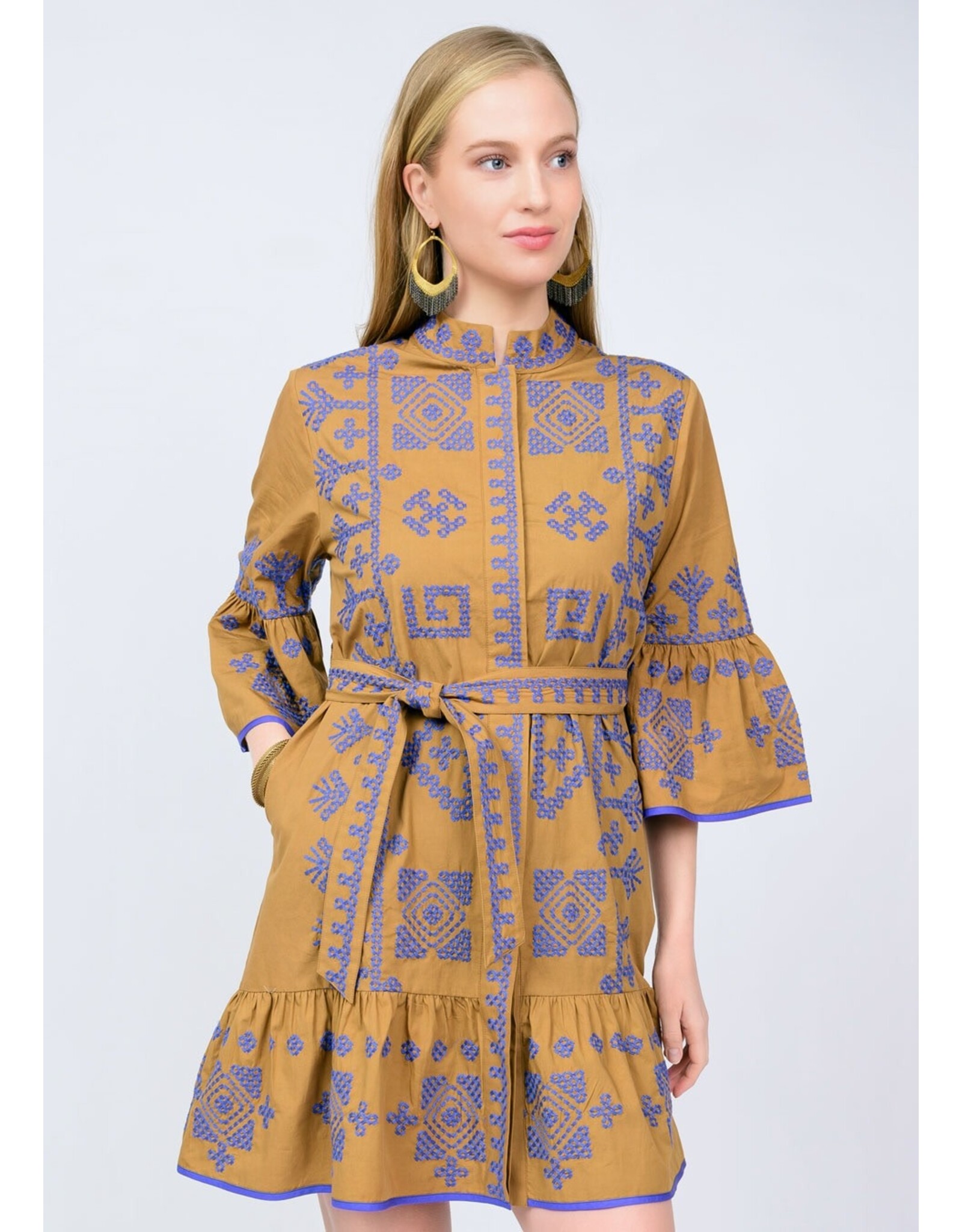 Uncle Frank Uncle Frank Cross Stitched Dress Gold
