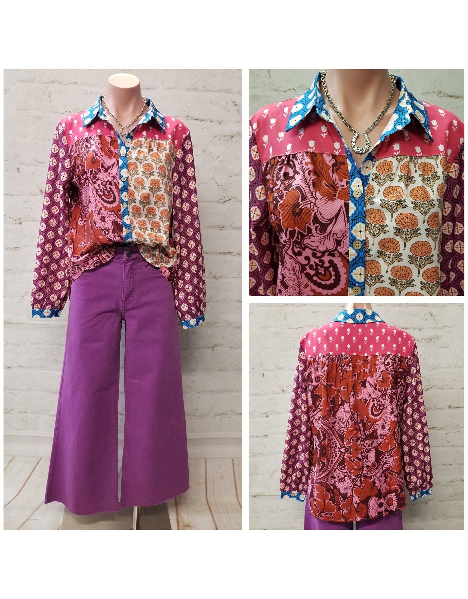 Mila Patchwork Floral Print Button Down Shirt