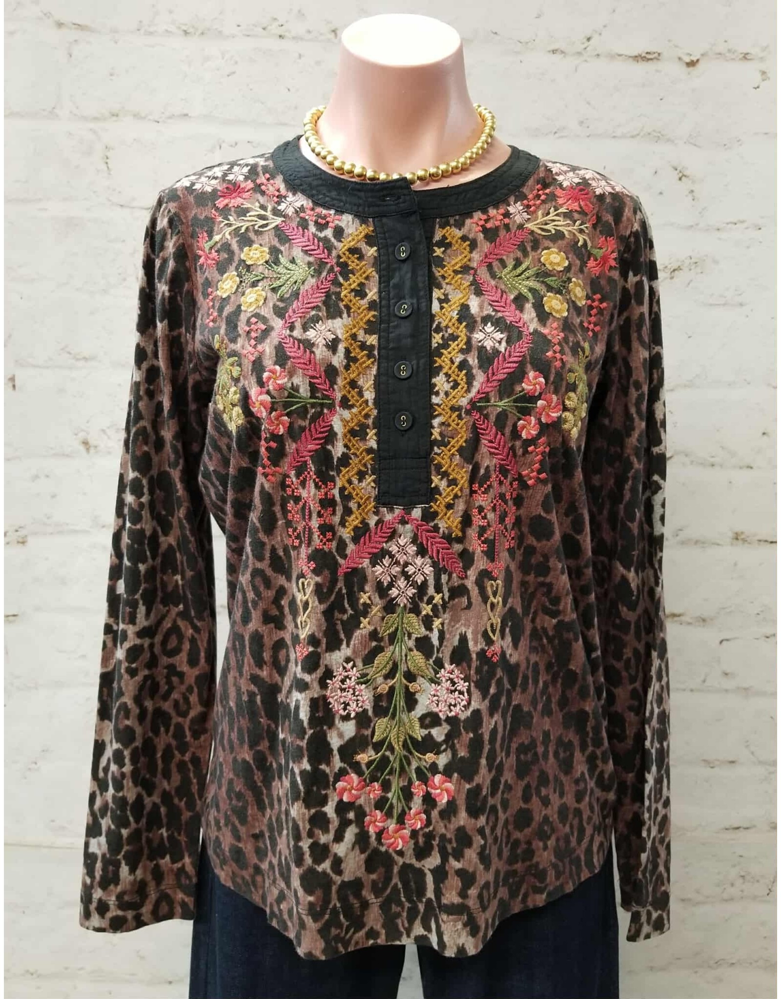 Johnny Was Johnny Was Mixed Media Henley T-Shirt Malaya