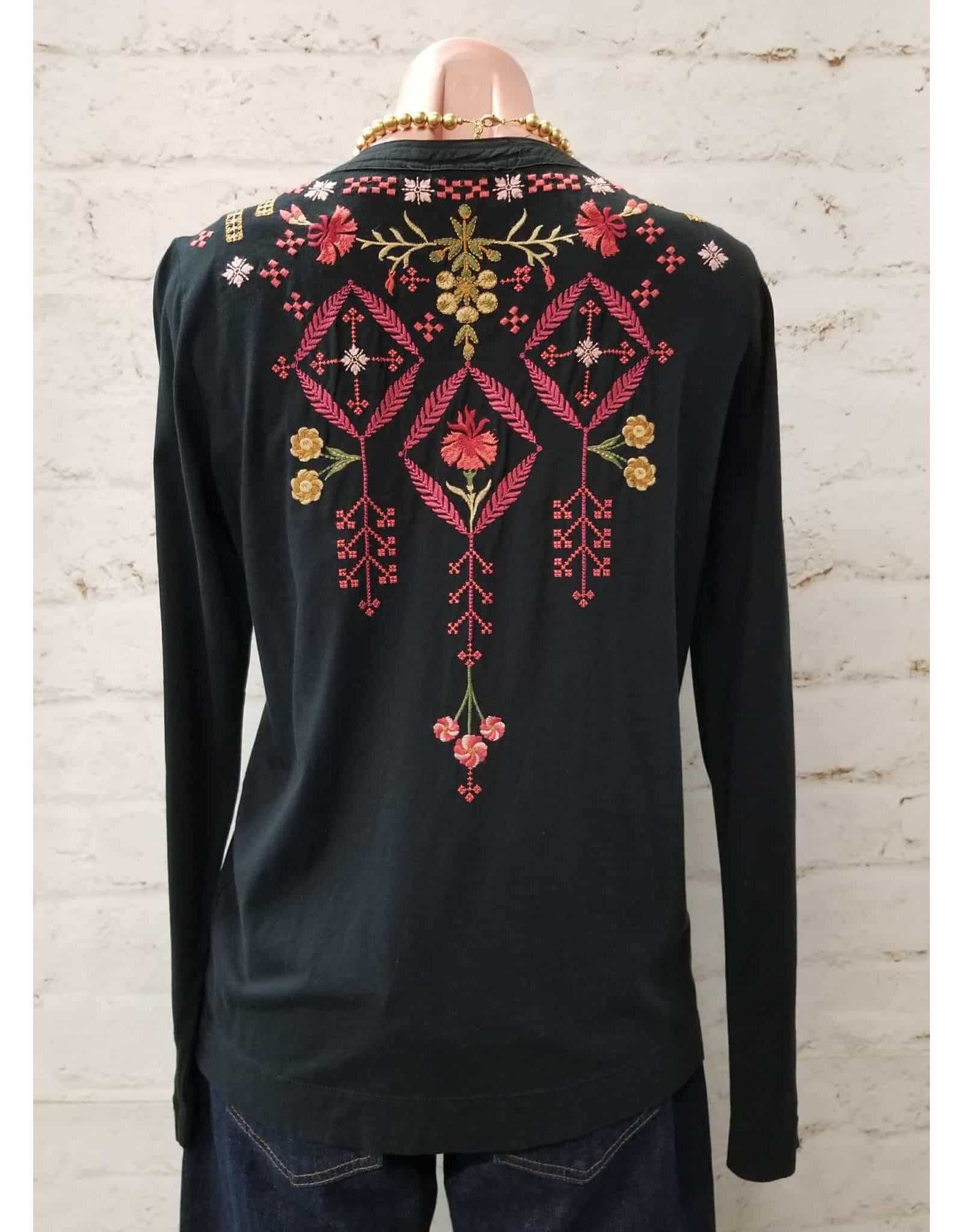 Johnny Was Johnny Was Mixed Media Henley T-Shirt Malaya