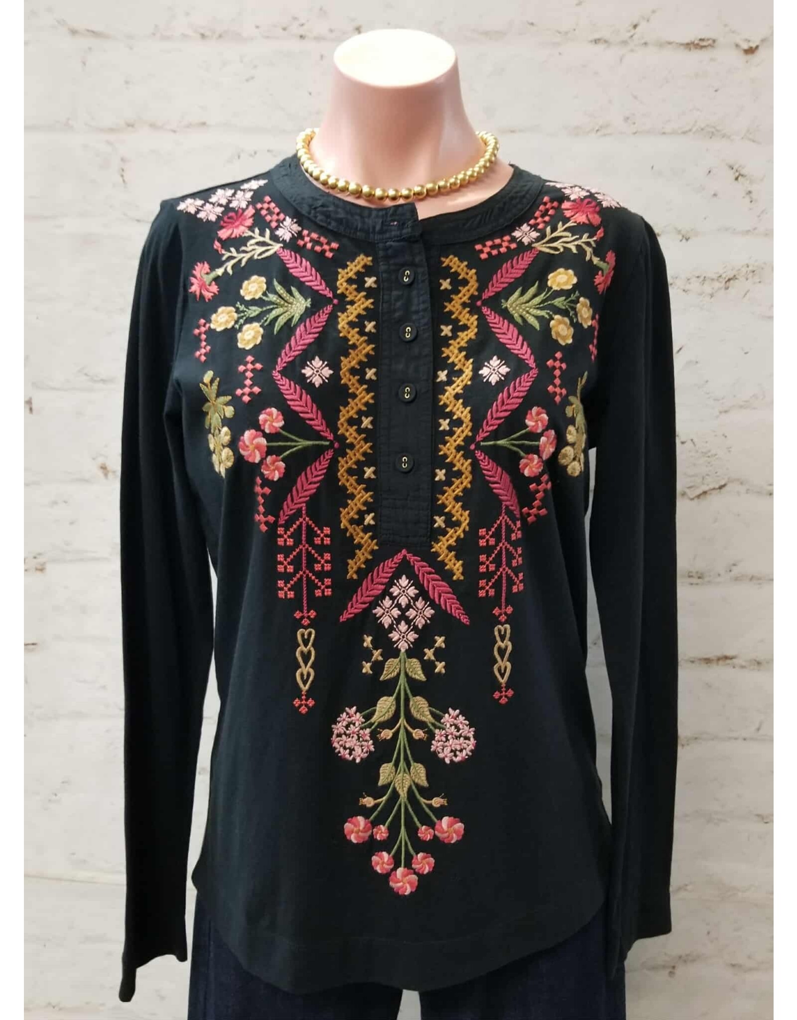Johnny Was Johnny Was Mixed Media Henley T-Shirt Malaya