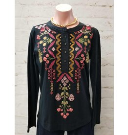Johnny Was Johnny Was Mixed Media Henley T-Shirt Malaya