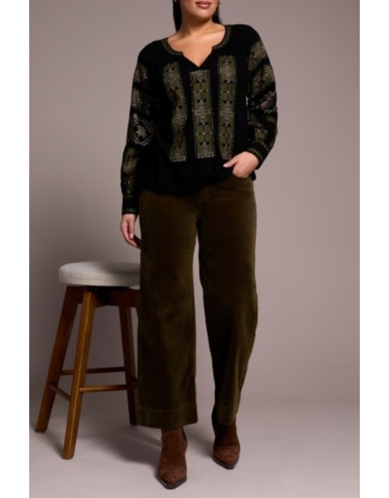 Tribal Tribal Long Sleeve Blouse with Embroidery