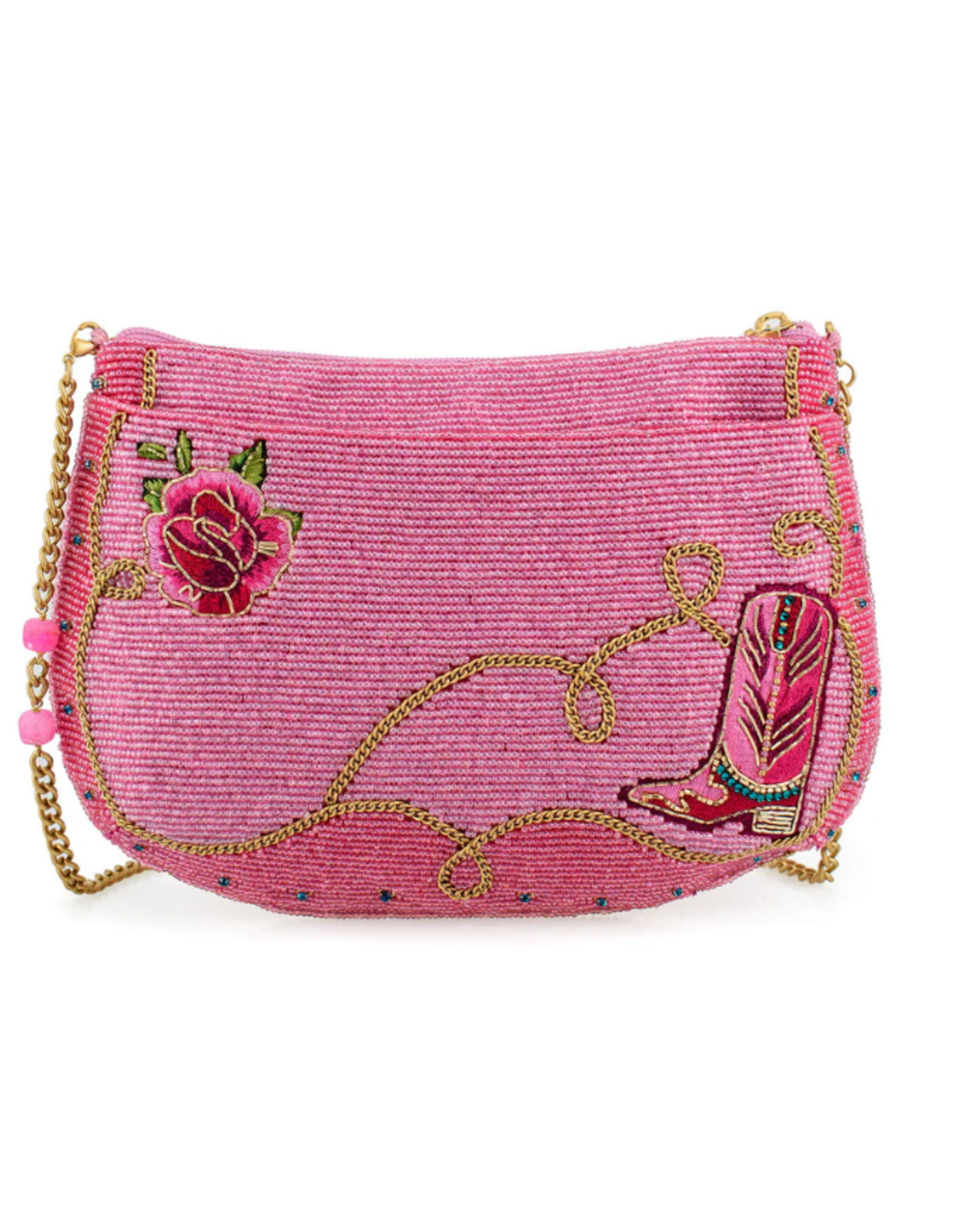 Rodeo Drive Pink Western Themed Beaded Crossbody Handbag