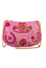 Rodeo Drive Pink Western Themed Beaded Crossbody Handbag