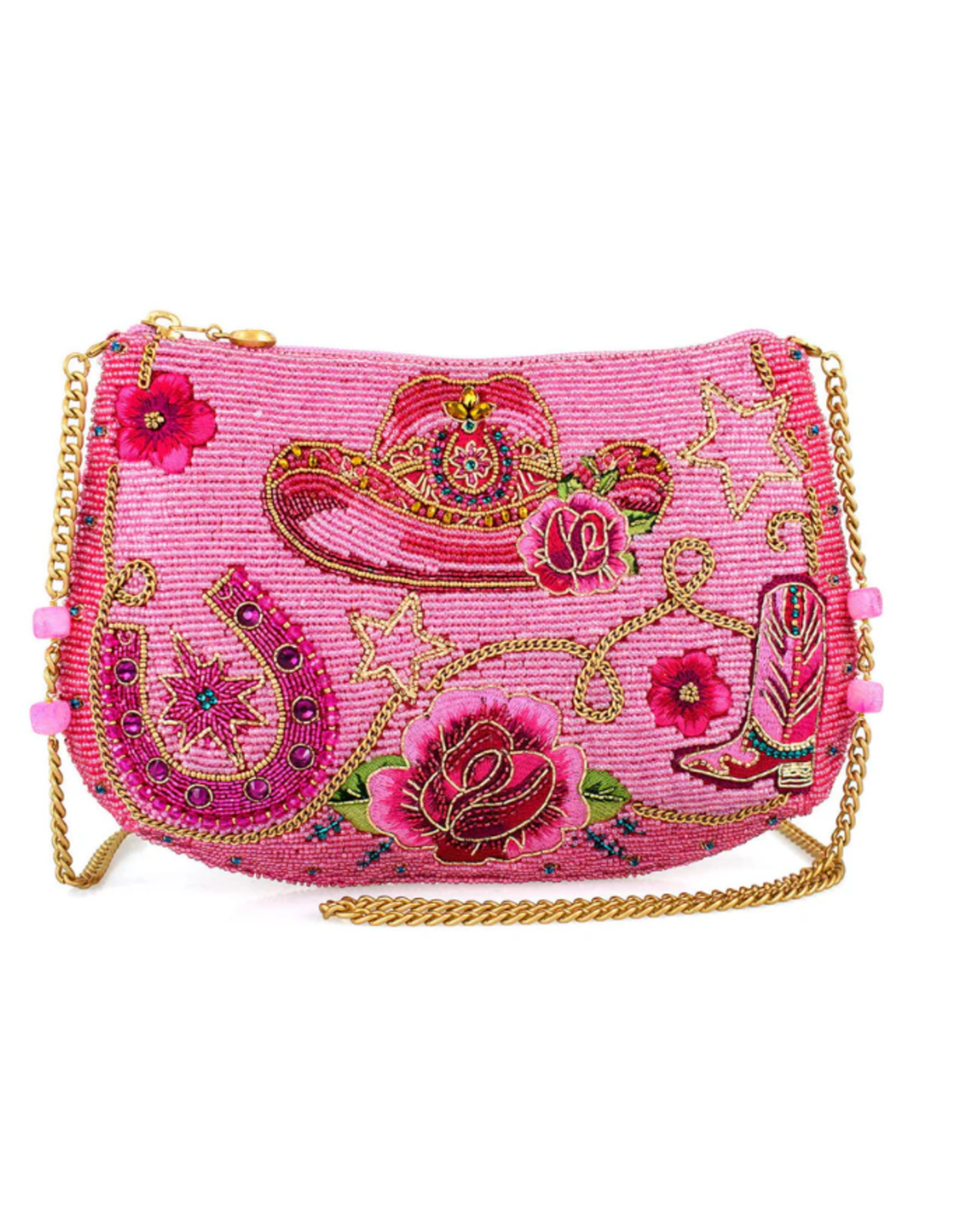 Rodeo Drive Pink Western Themed Beaded Crossbody Handbag