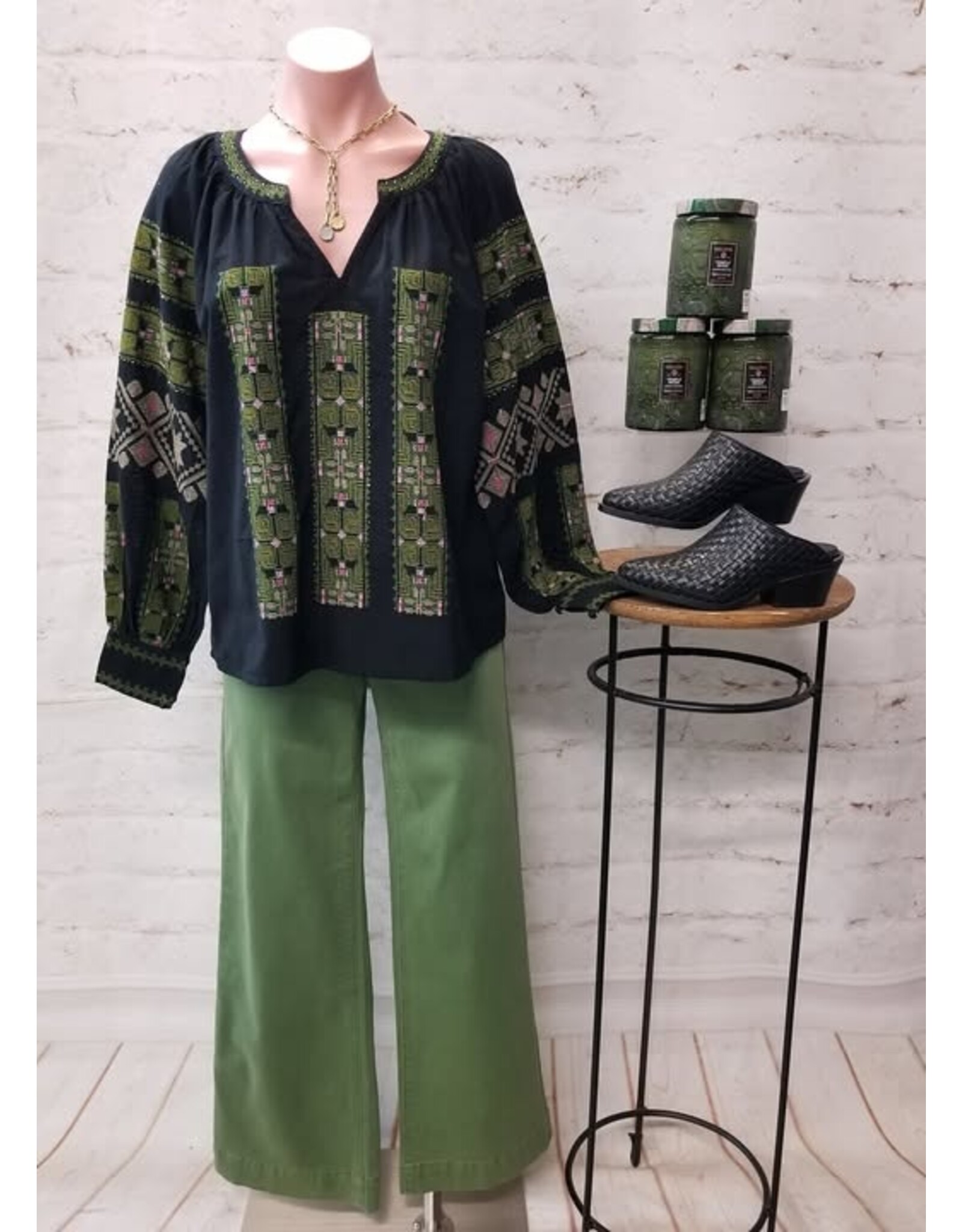 Tribal Tribal Long Sleeve Blouse with Embroidery