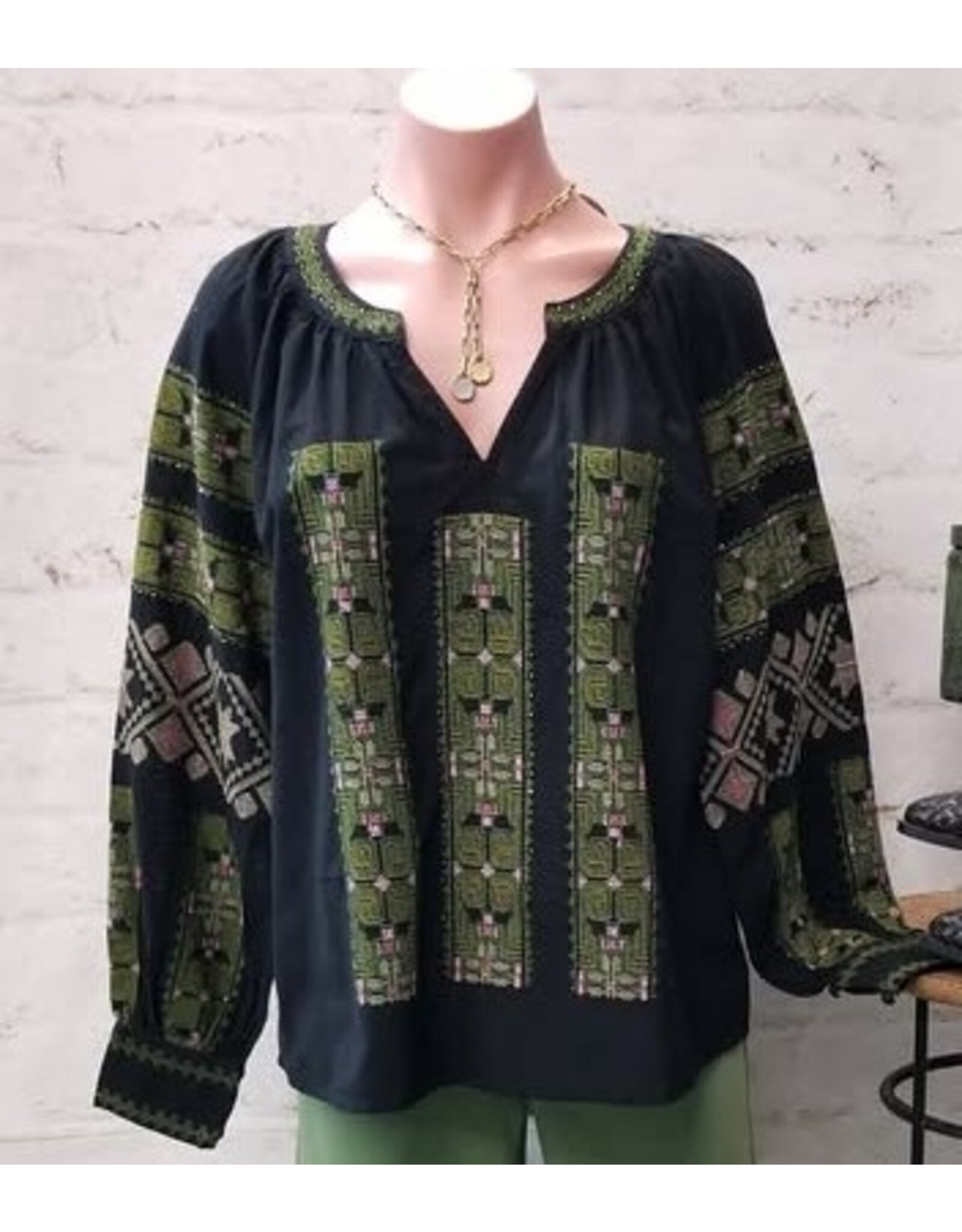 Tribal Tribal Long Sleeve Blouse with Embroidery
