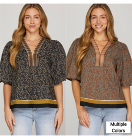 Lexie Puff Sleeve Woven Printed Top