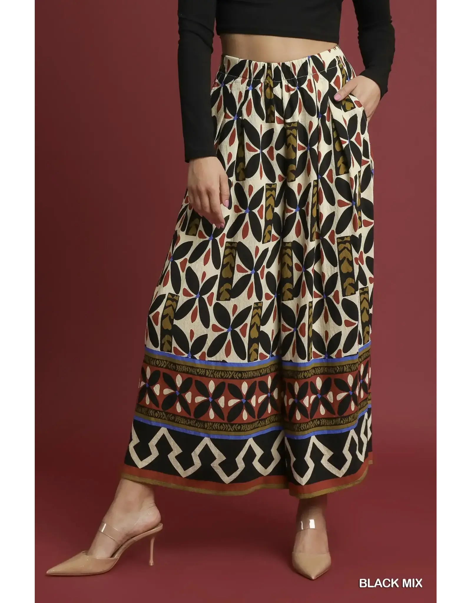 Reyna Tribal Motif Block Print Wide Leg Pants