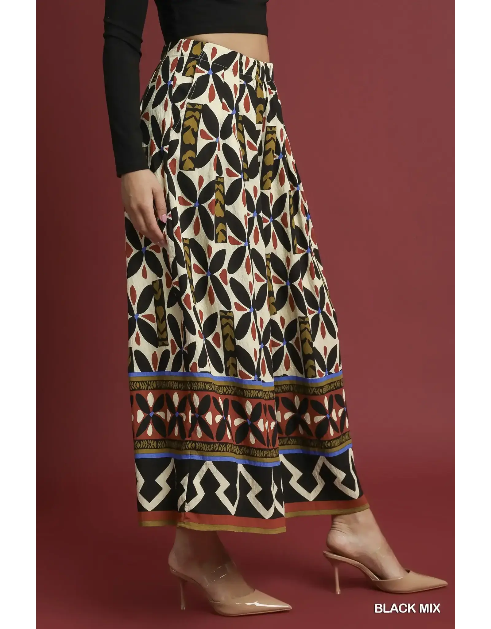 Reyna Tribal Motif Block Print Wide Leg Pants