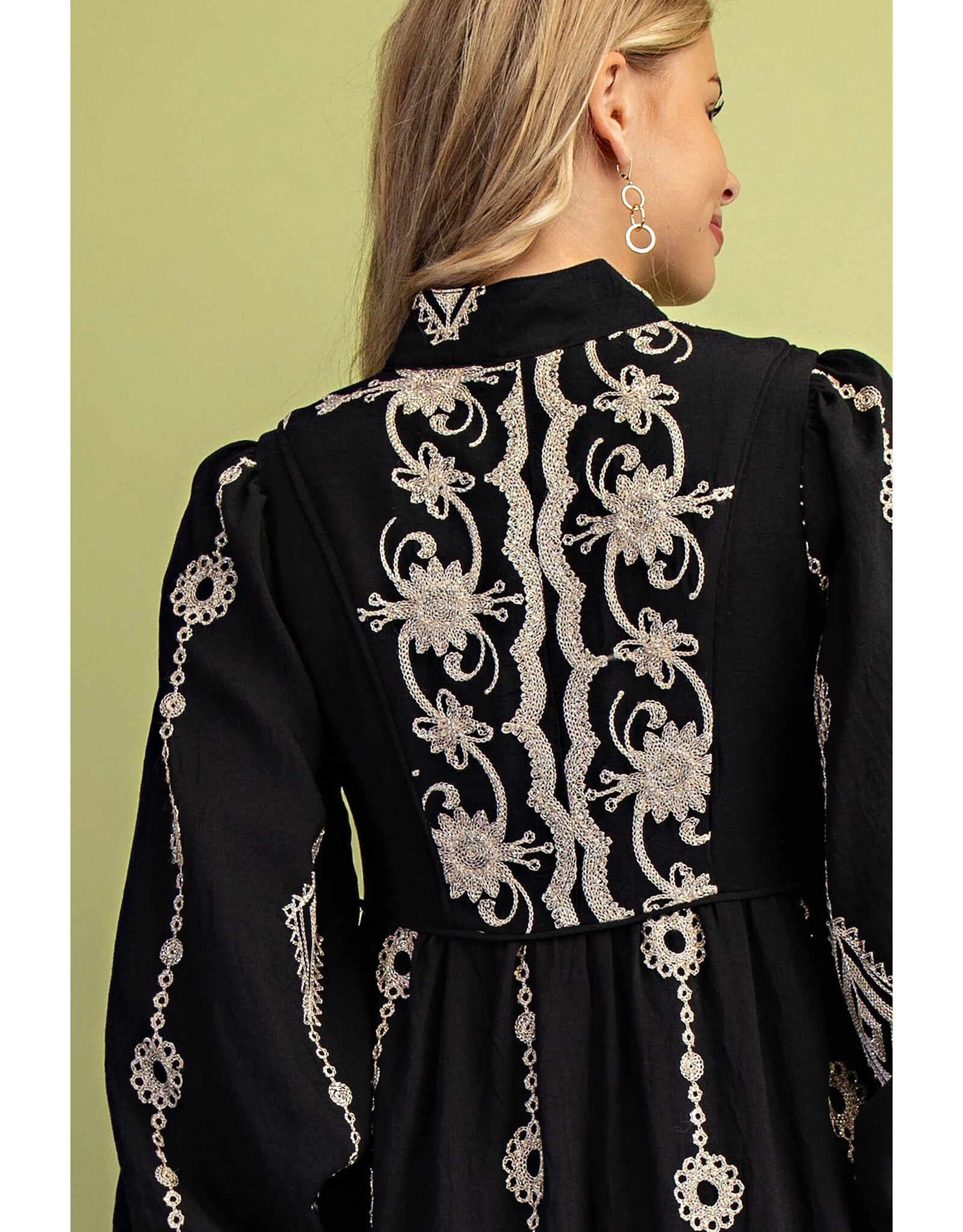Viviana Metallic Embroidery Midi Dress