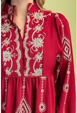Viviana Metallic Embroidery Midi Dress