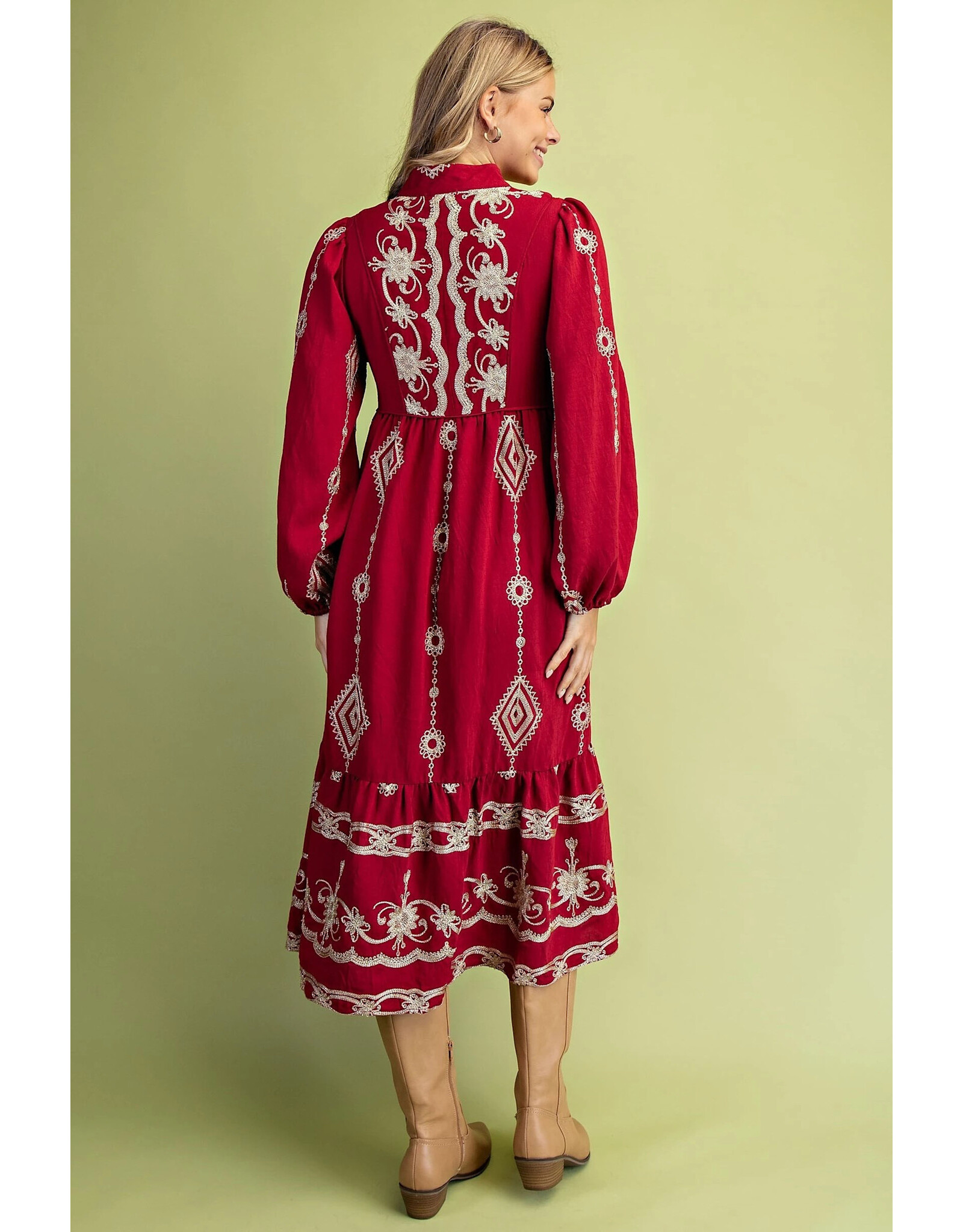 Viviana Metallic Embroidery Midi Dress