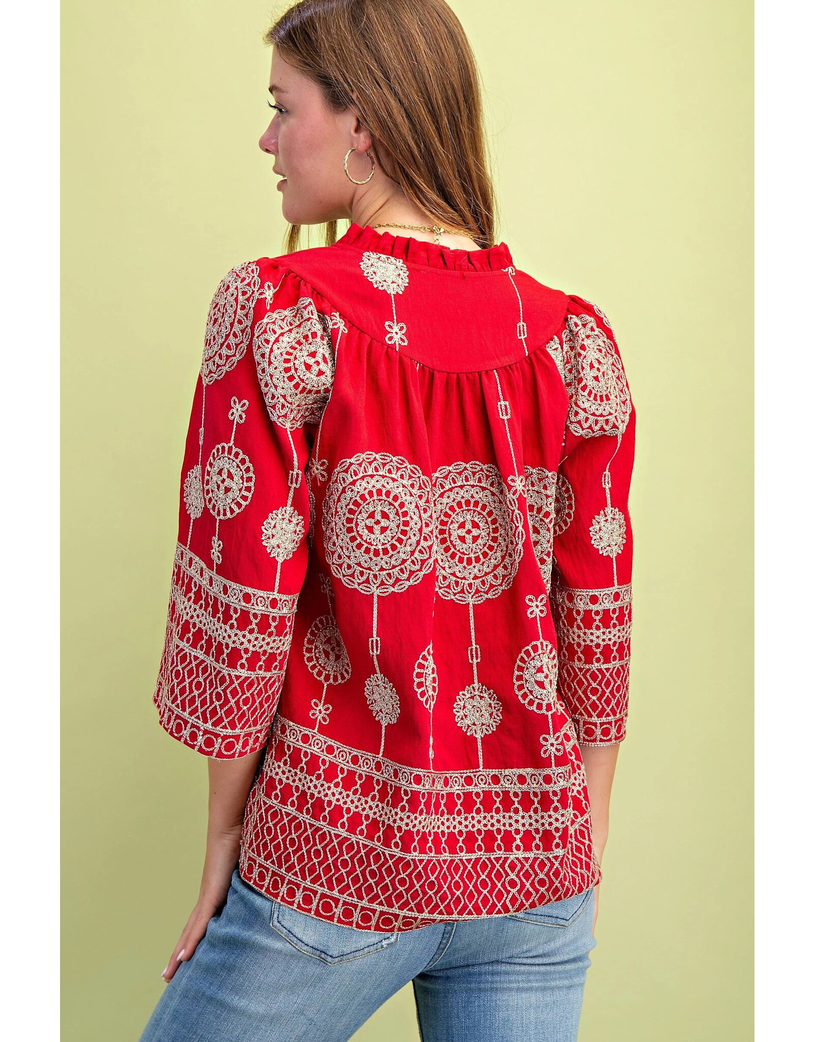 Lolita Metallic Embroidered V-Neck Blouse