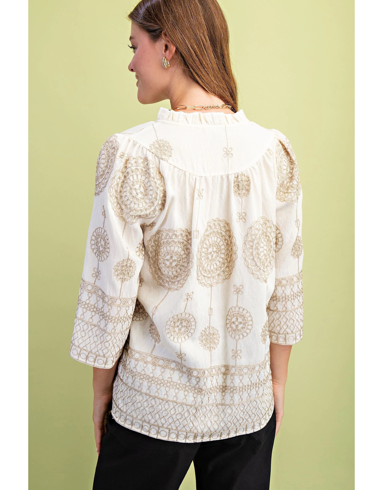 Lolita Metallic Embroidered V-Neck Blouse