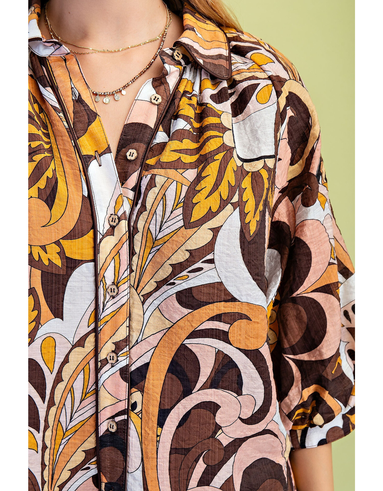 Melia Button Down Raglan Puff Sleeve Top