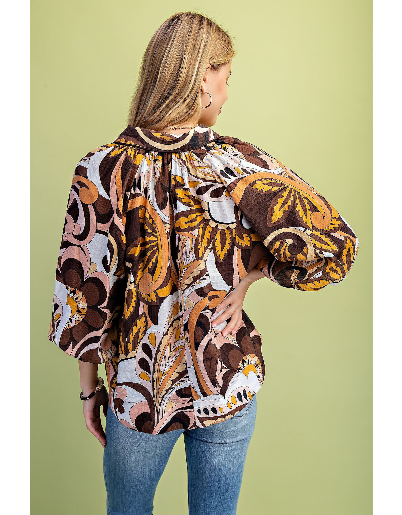 Melia Button Down Raglan Puff Sleeve Top