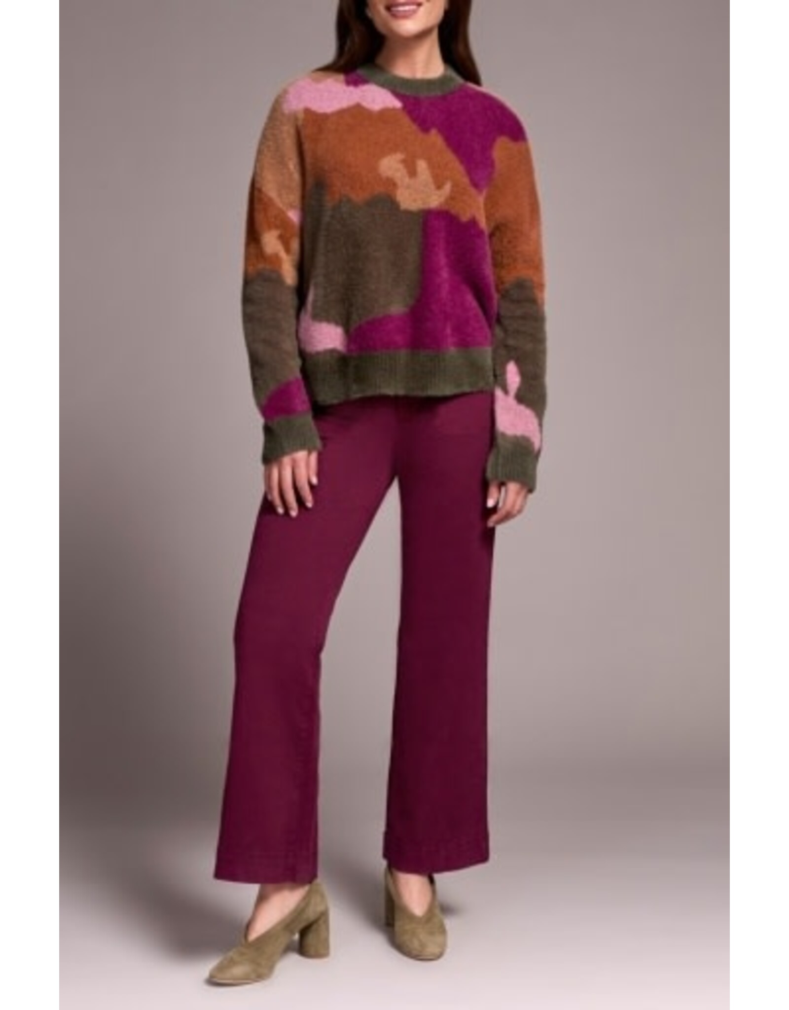 Tribal Tribal Long Sleeve Crew Neck Intarsia Sweater