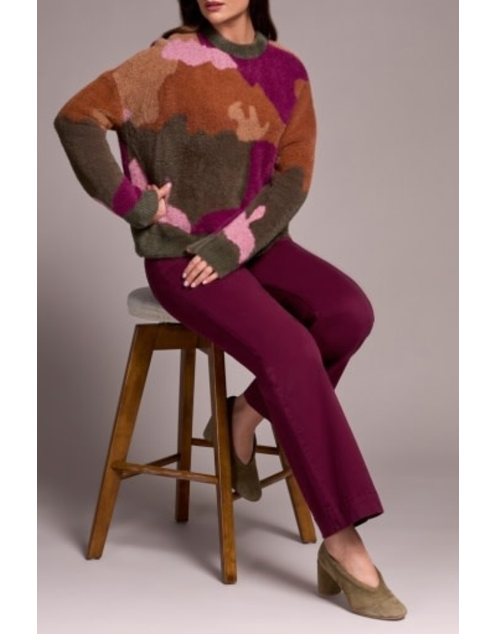 Tribal Tribal Long Sleeve Crew Neck Intarsia Sweater