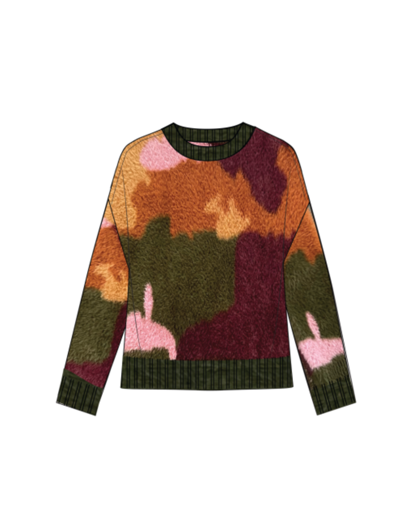 Tribal Tribal Long Sleeve Crew Neck Intarsia Sweater