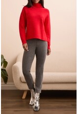 Tribal Tribal Turtleneck High Low Sweater with Side Slits Carmine