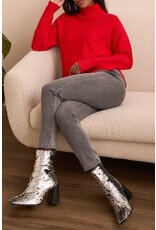 Tribal Tribal Turtleneck High Low Sweater with Side Slits Carmine