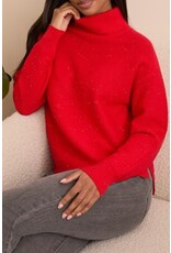 Tribal Tribal Turtleneck High Low Sweater with Side Slits Carmine