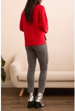 Tribal Tribal Turtleneck High Low Sweater with Side Slits Carmine