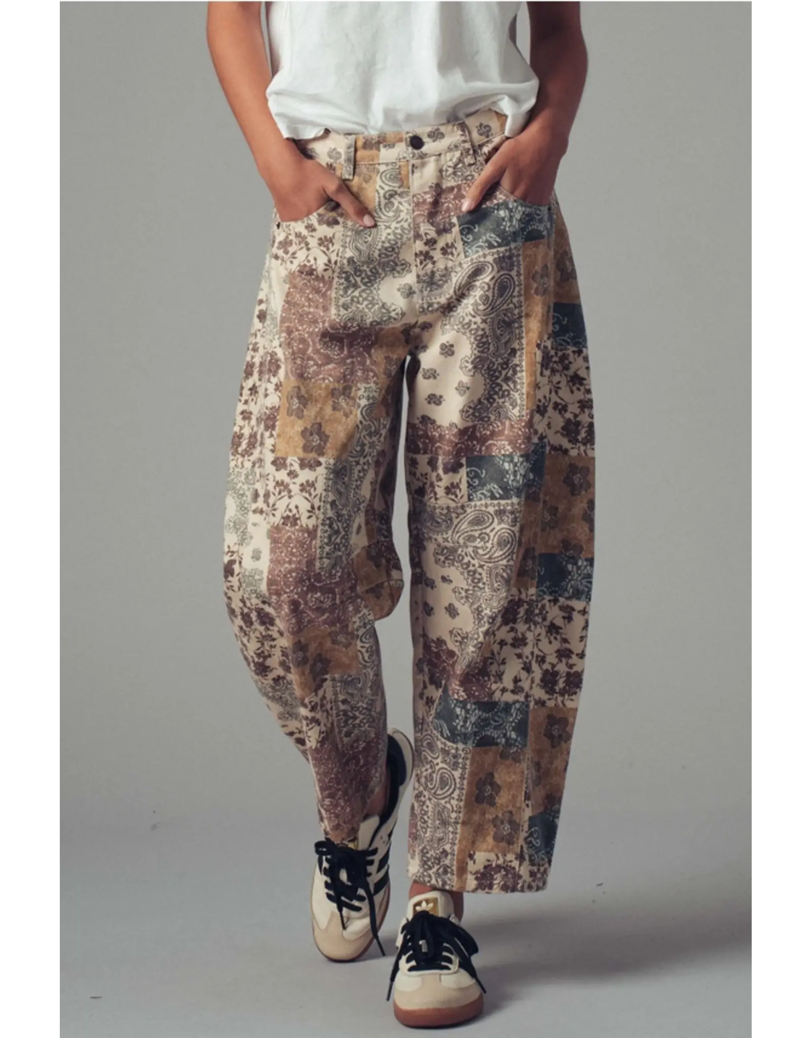 Boho Patchwork Barrel Leg Pants