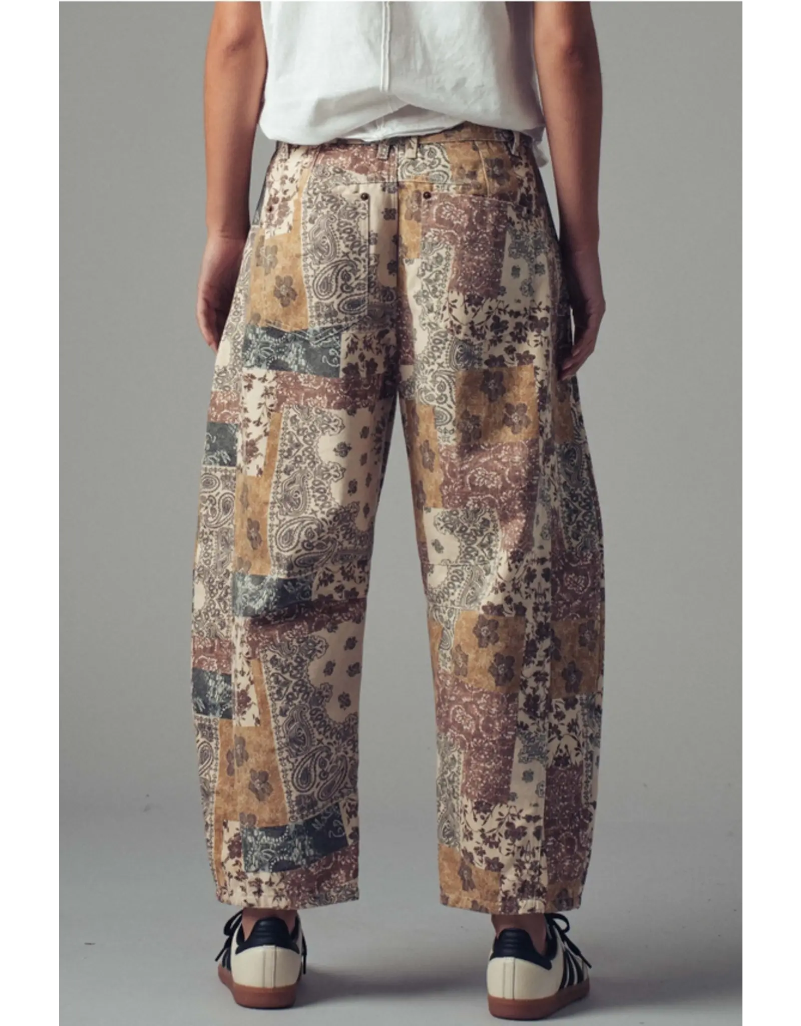 Boho Patchwork Barrel Leg Pants