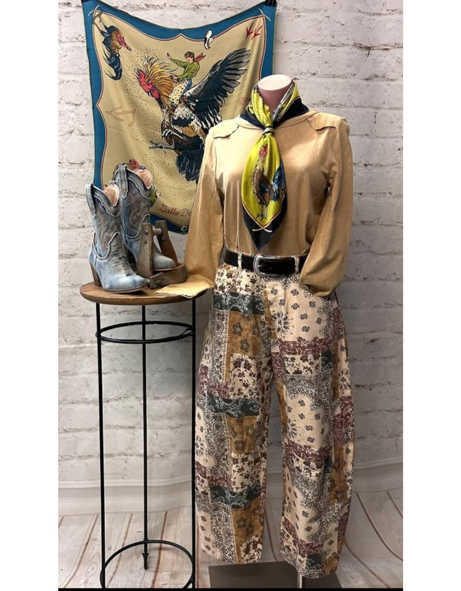 Boho Patchwork Barrel Leg Pants