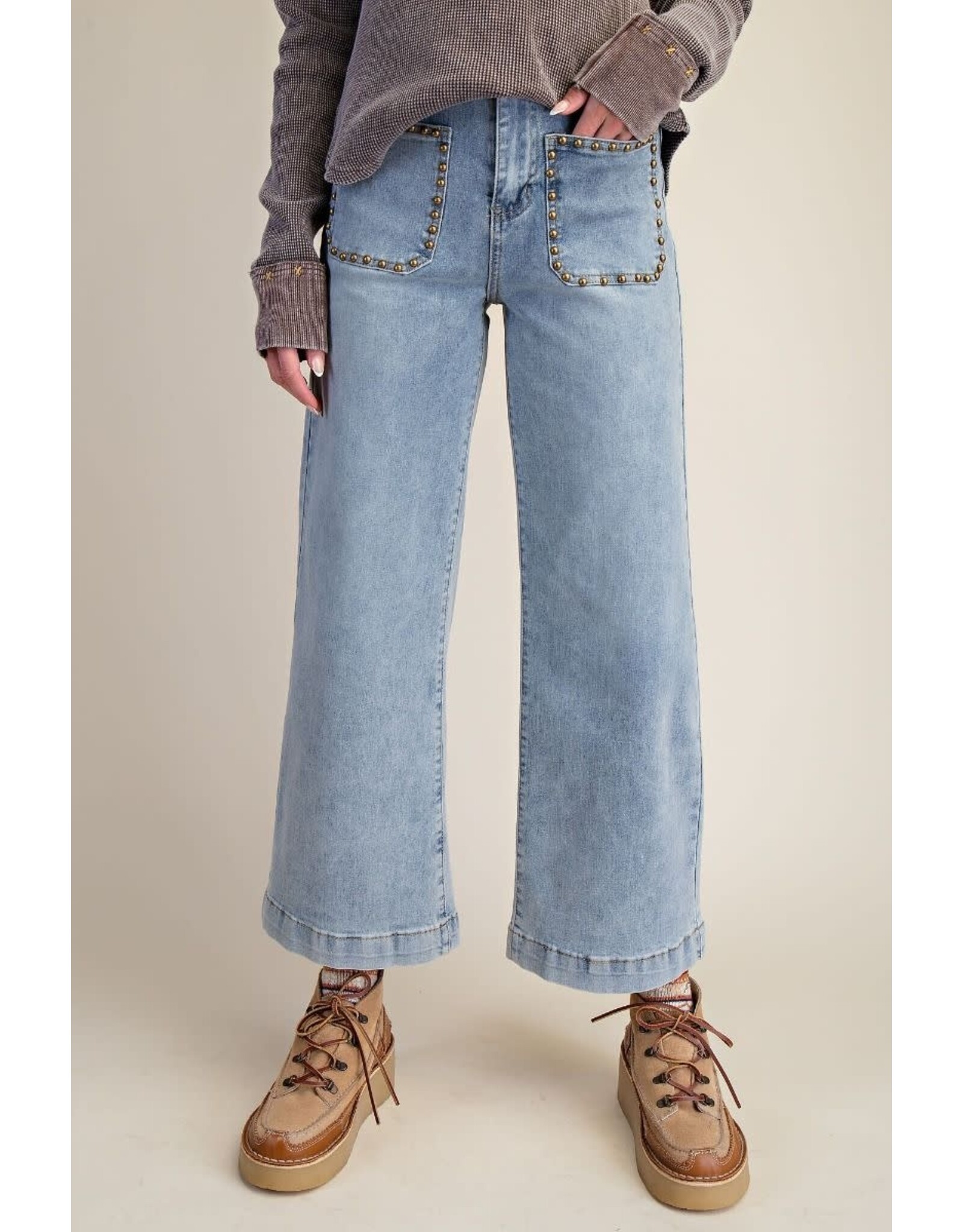 Reba Stud Detailing Washed Denim Jeans