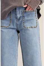 Reba Stud Detailing Washed Denim Jeans