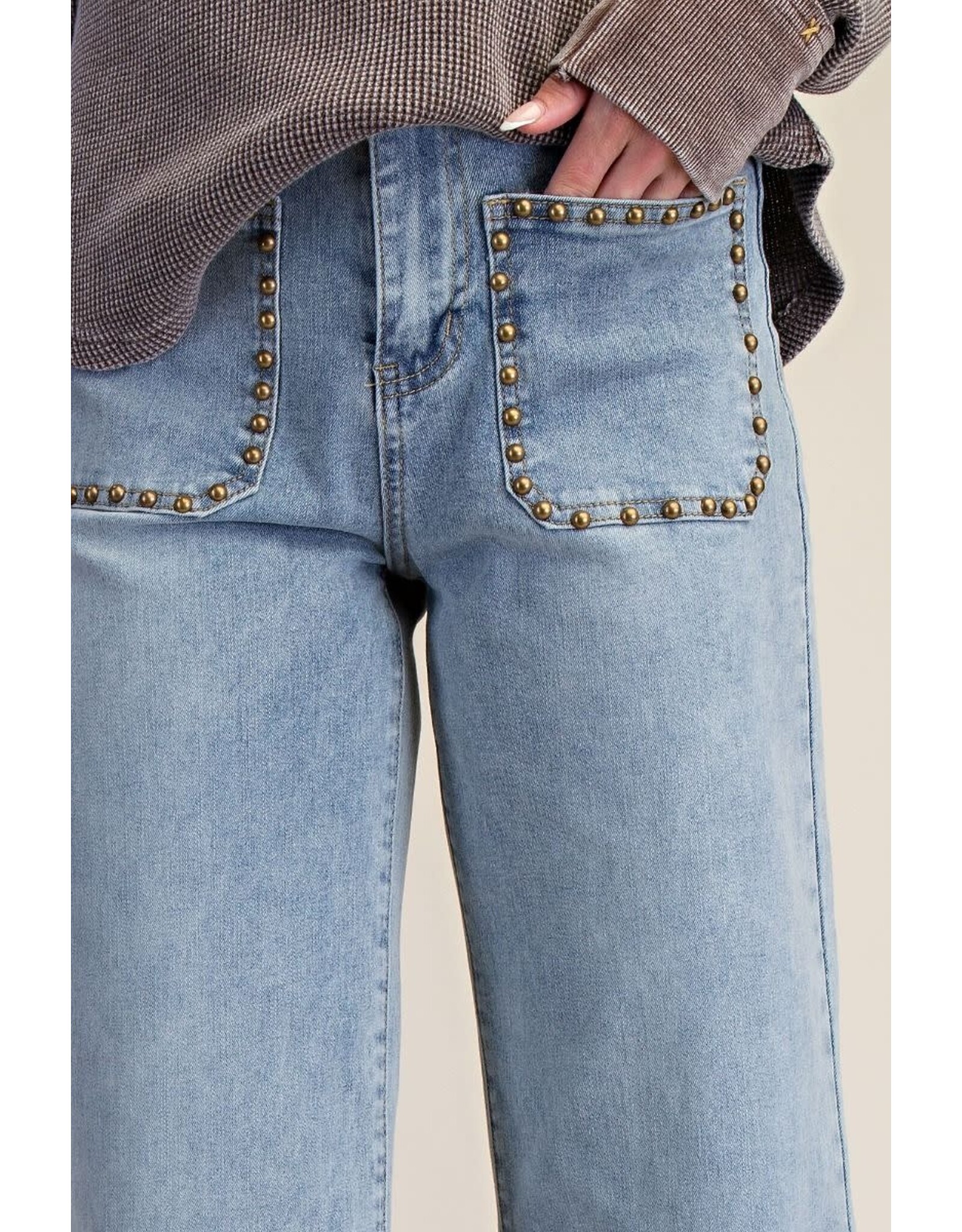 Reba Stud Detailing Washed Denim Jeans