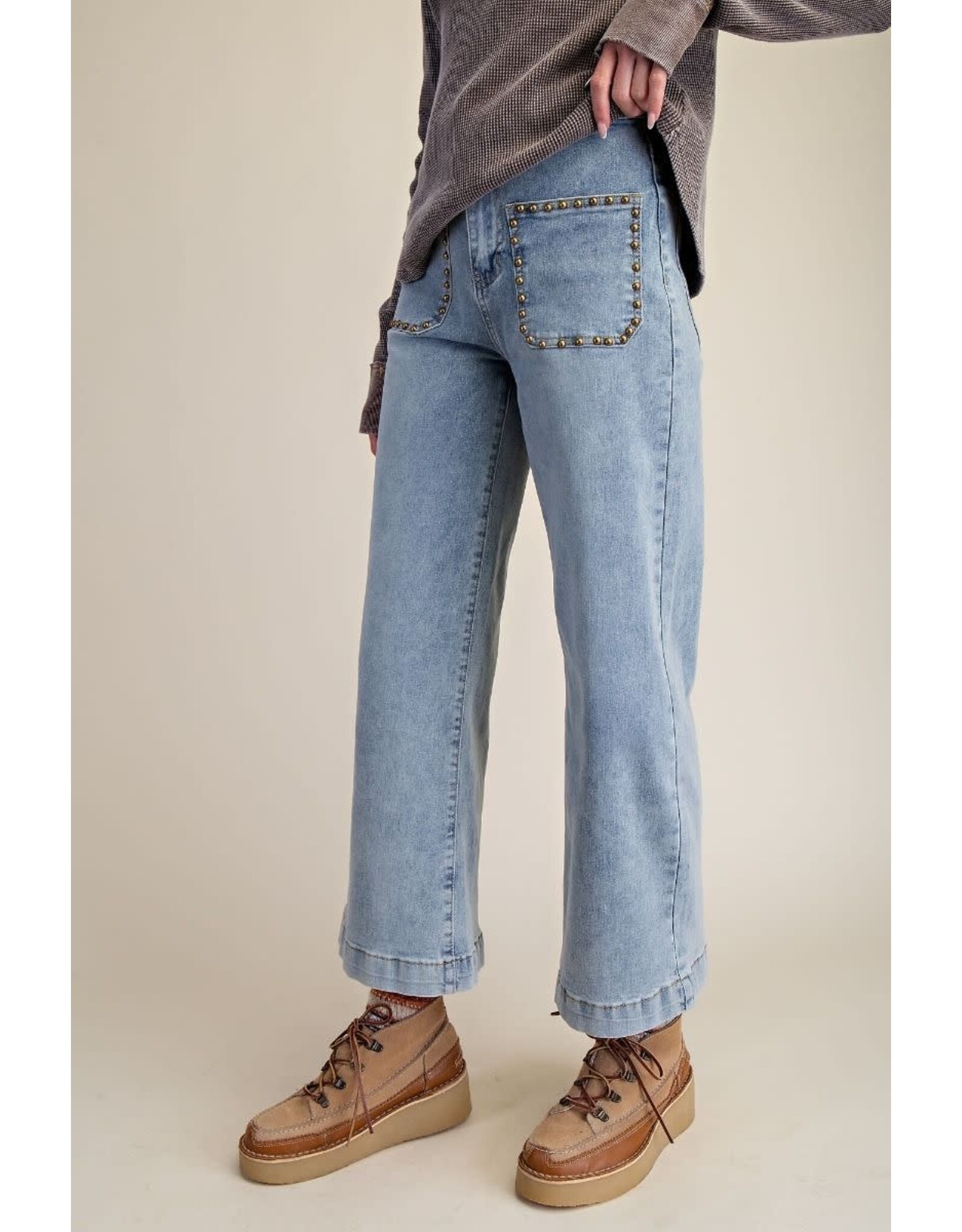 Reba Stud Detailing Washed Denim Jeans