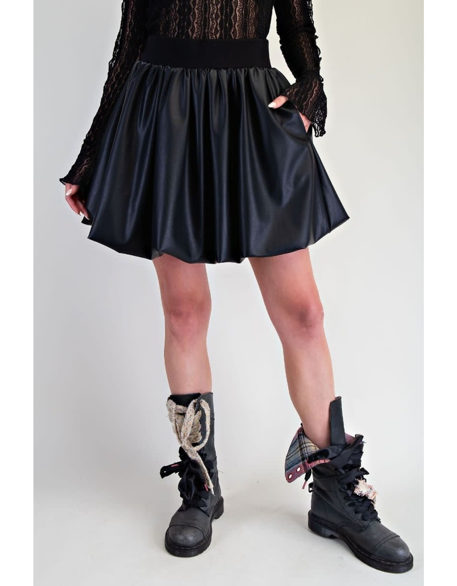 Francine Faux Leather Mini Bubble Skirt Black