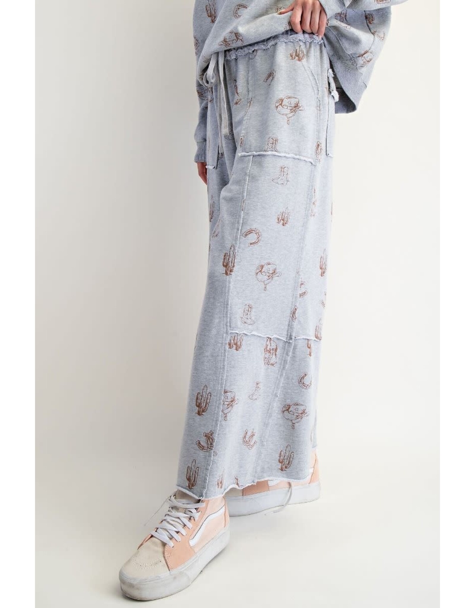 Willie Western Print Washed Terry Pants Grey