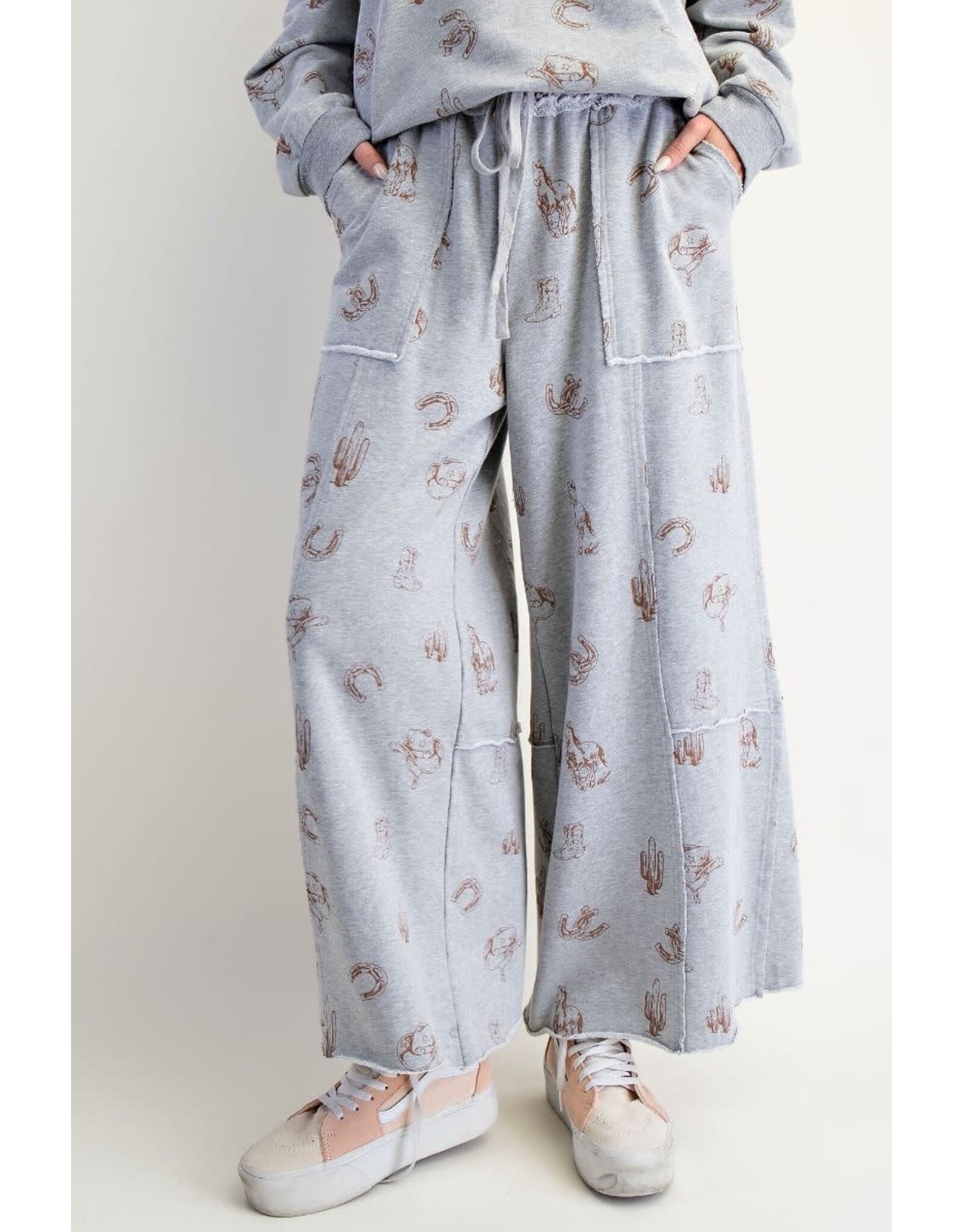 Willie Western Print Washed Terry Pants Grey